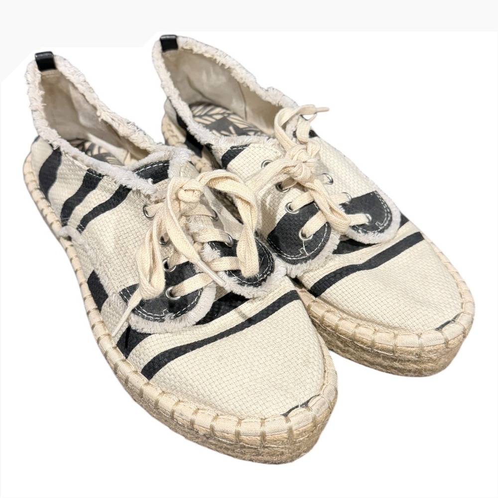 DV Dolce Vita Women Striped Canvas Espadrille Platform Sneakers Cream Black 6.5
